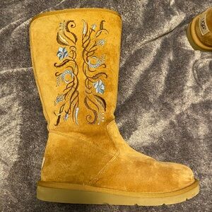 UGG Chestnut Embroidered Suede Boots 9M